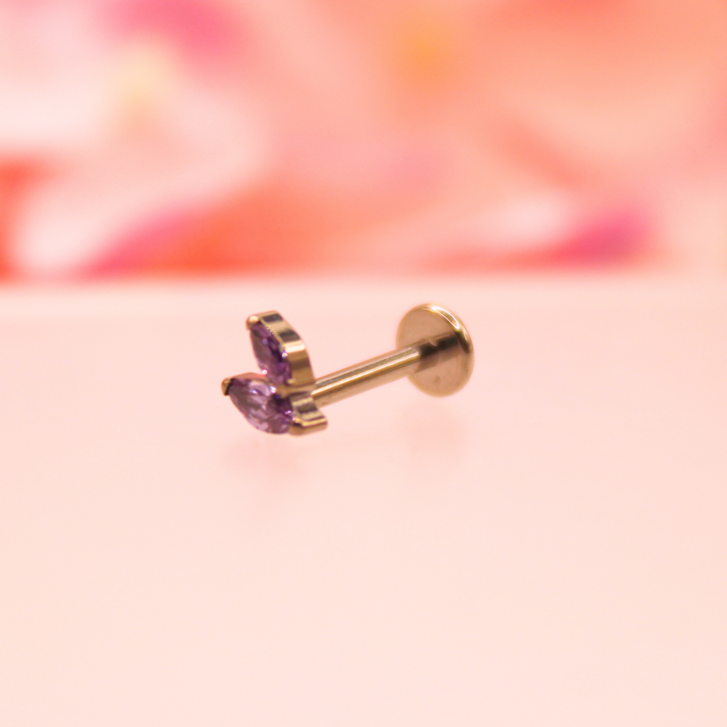 Labret hojita doble zirconias moradas - Titanio
