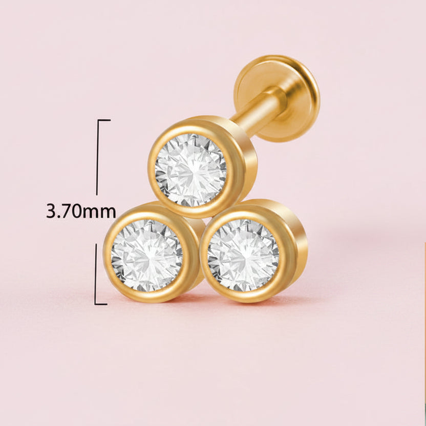 Piercing para Oreja triple zirconia biselada - Acero quirúrgico