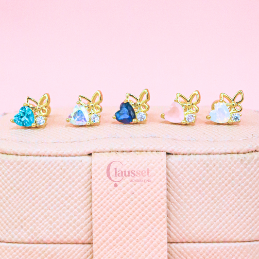 Broquel corazón mariposa dorado  - acero quirúrgico