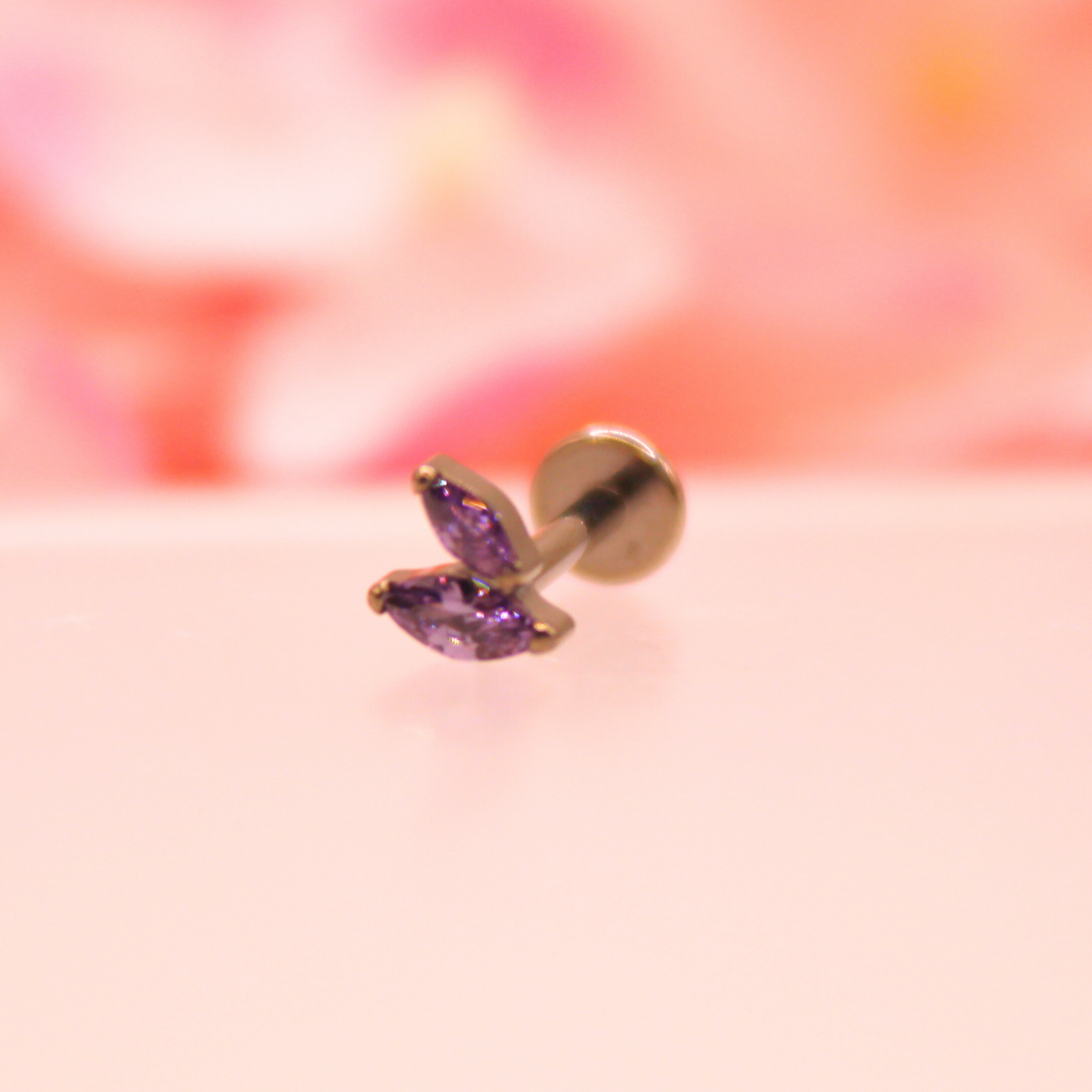 Labret hojita doble zirconias moradas - Titanio