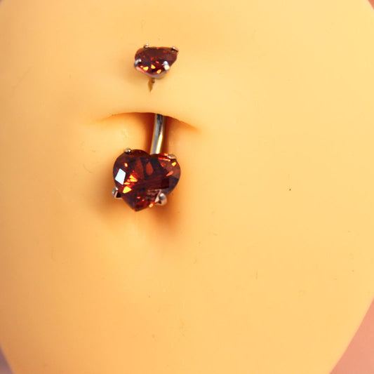 Piercing Ombligo Corazón Con Zirconia café - Acero Quirúrgico