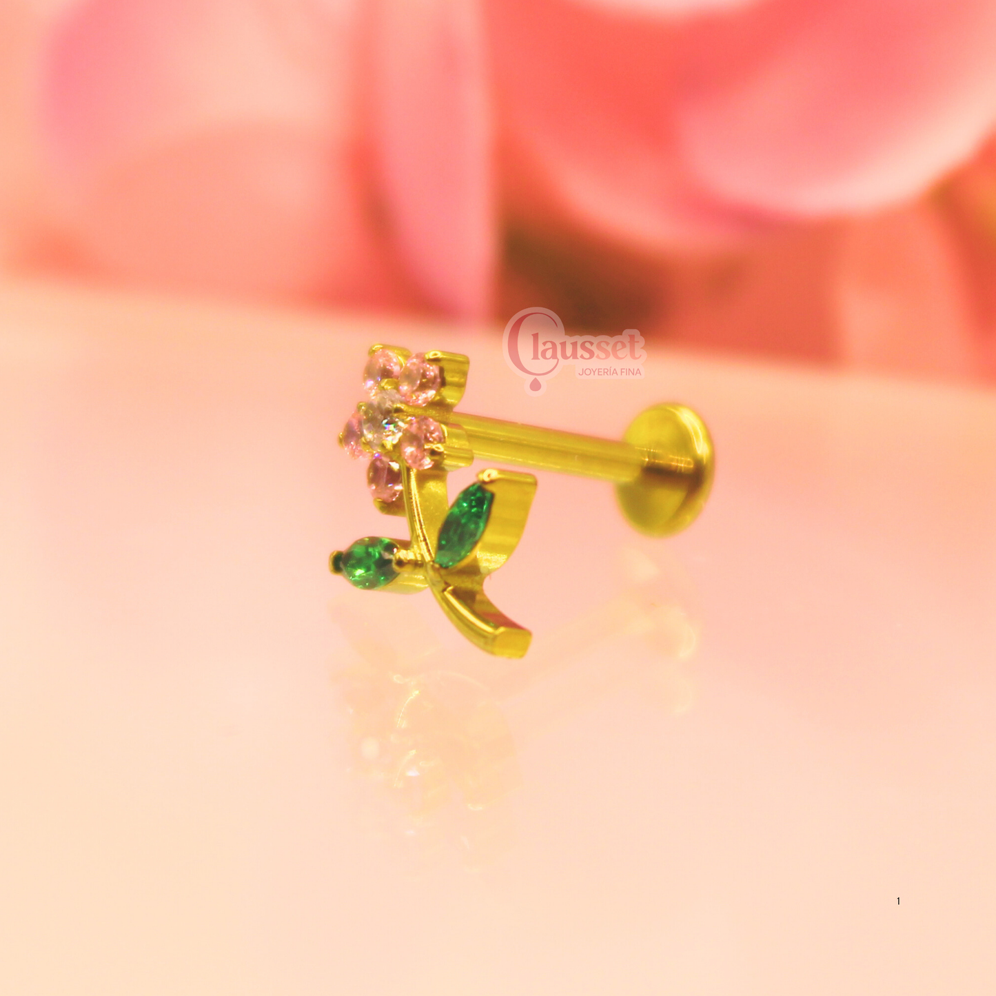 Labret flor completa Rosa - Titanio