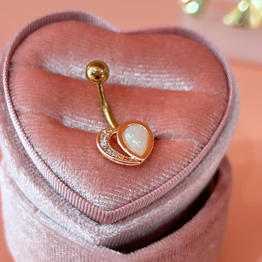 Piercing Ombligo Corazón Perla con Zirconia - Acero Quirúrgico