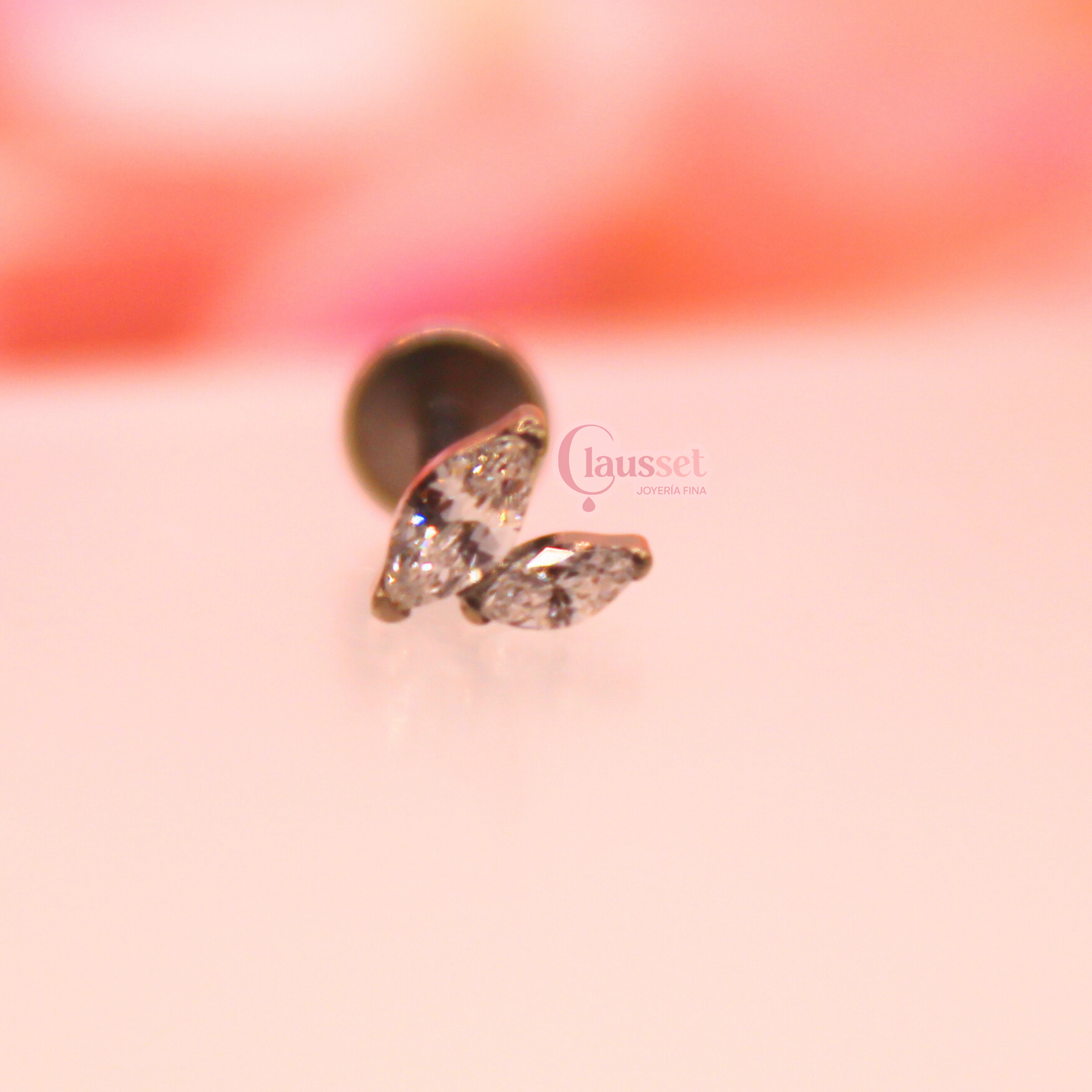 Labret hojita doble zirconias blancas - Titanio