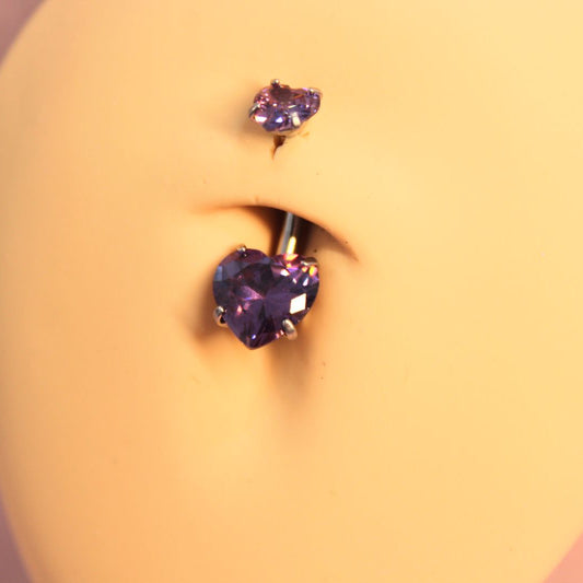 Piercing Ombligo Zirconia Corazón Morada- Acero Quirúrgico