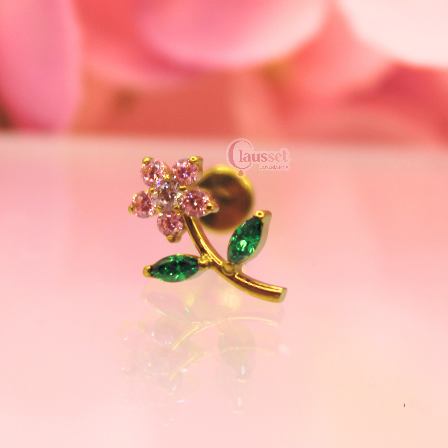 Labret flor completa Rosa - Titanio