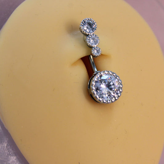 Piercing Ombligo 4 Zirconias Plata- Acero Quirúrgico