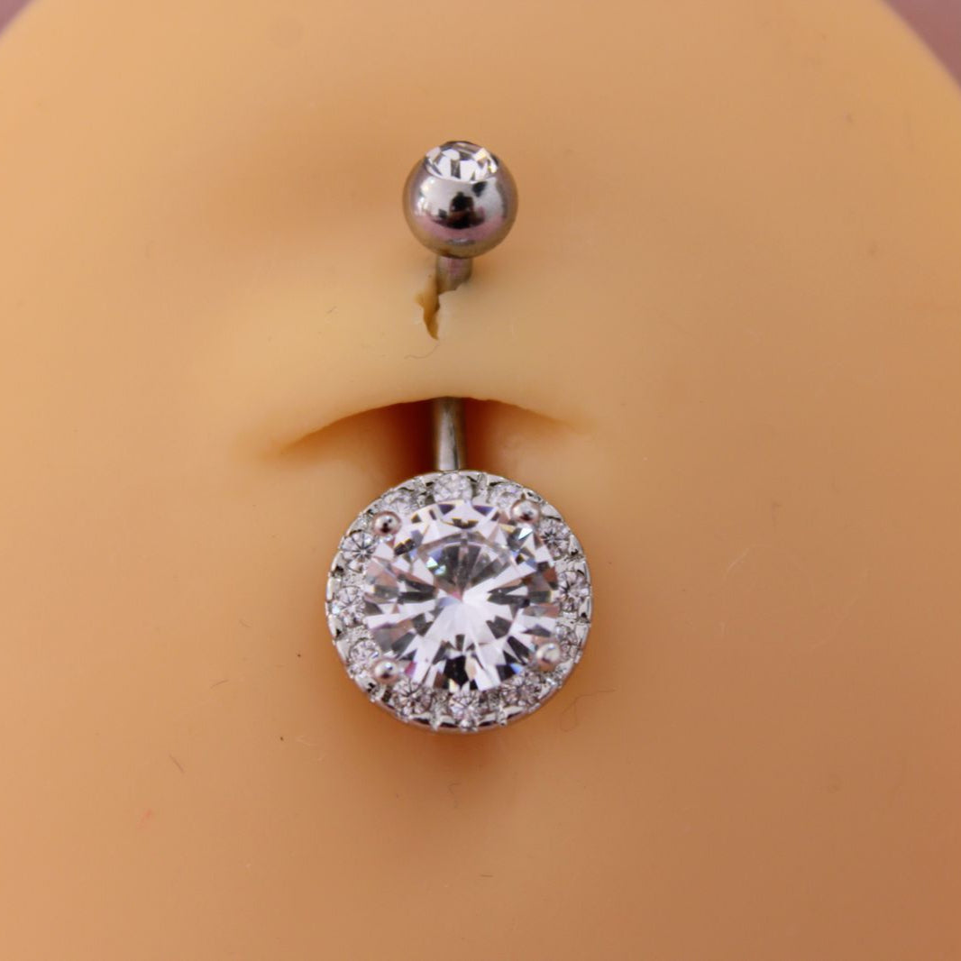 Piercing Ombligo Zirconia Plata- Acero Quirúrgico