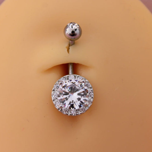 Piercing Ombligo Zirconia Plata- Acero Quirúrgico