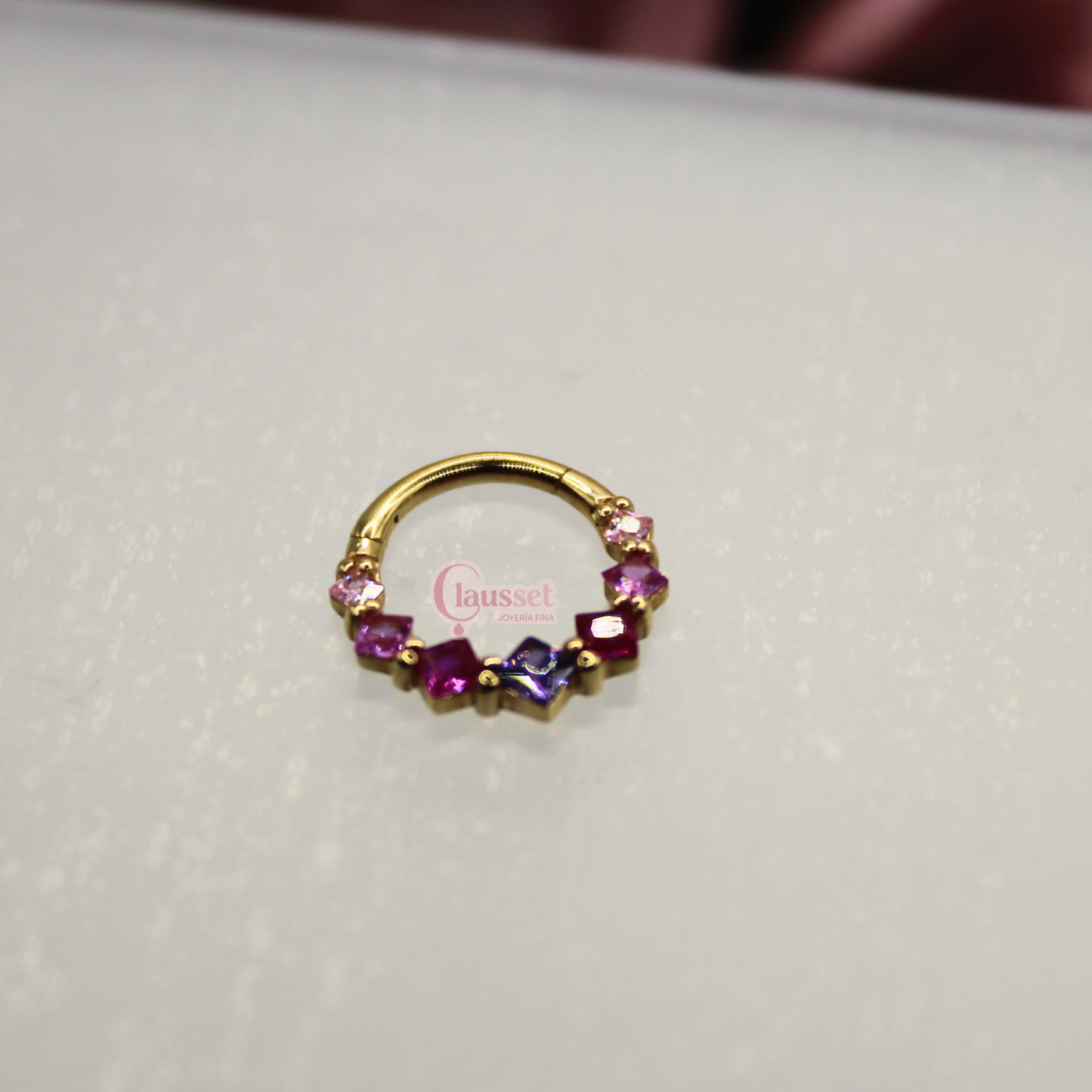 Aro clicker "Bugambilias" -Oro solido 14k