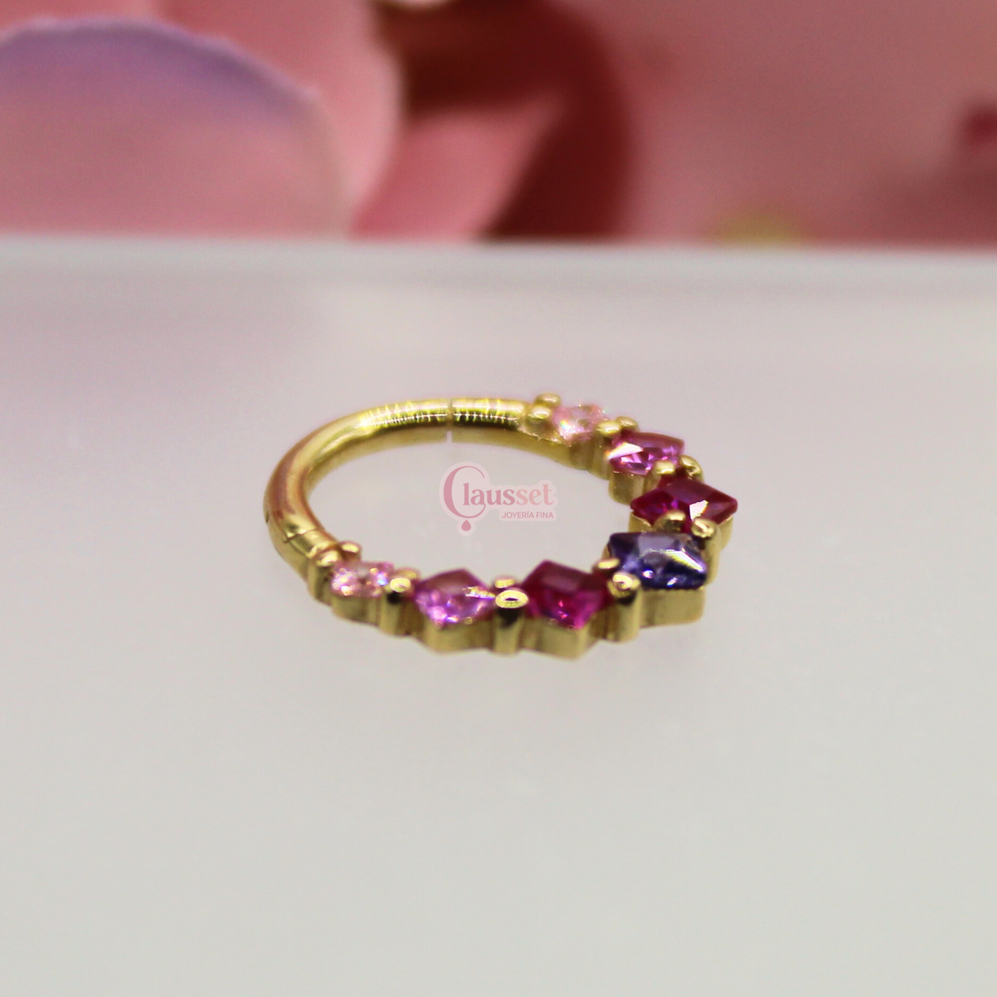 Aro clicker "Bugambilias" -Oro solido 14k