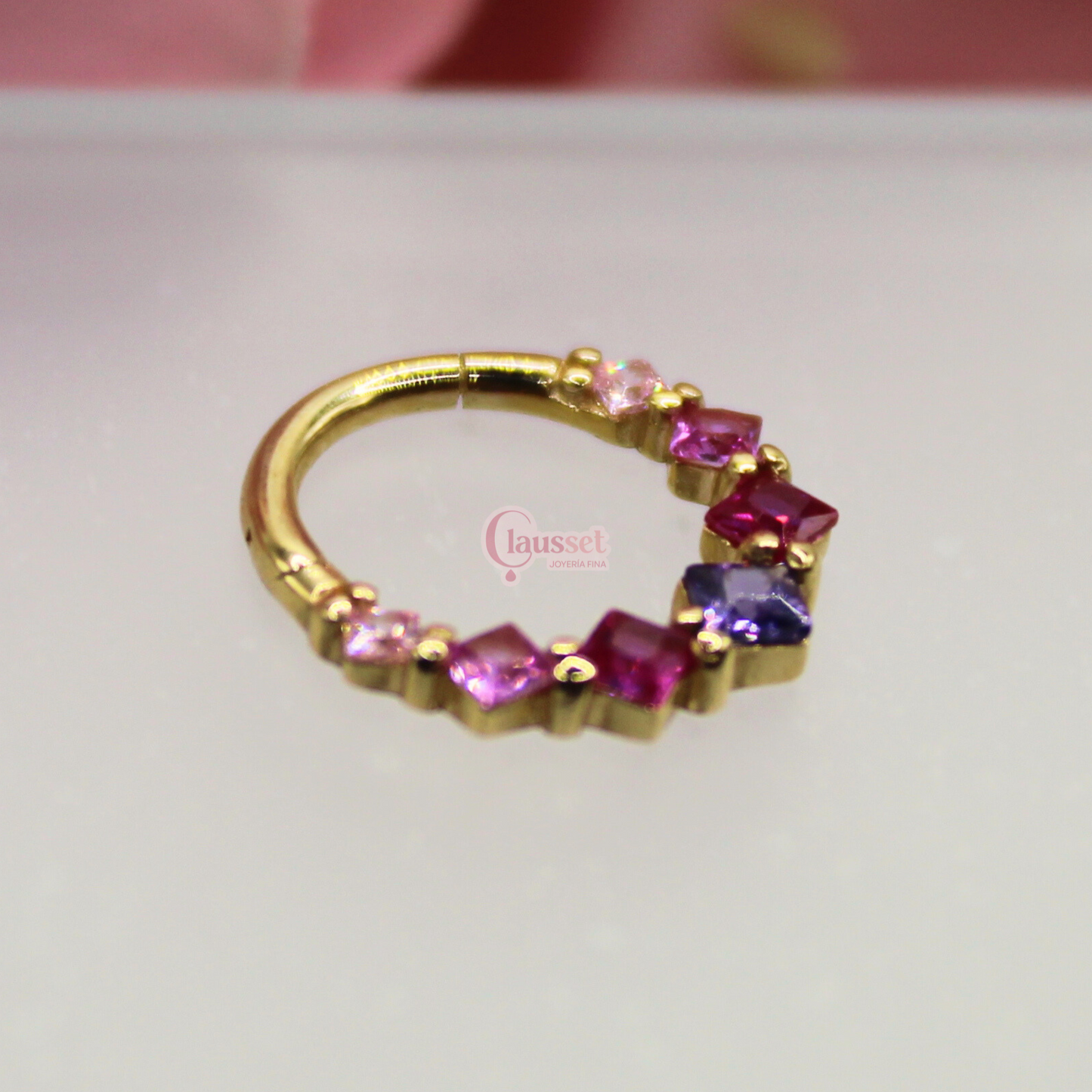 Aro clicker "Bugambilias" -Oro solido 14k