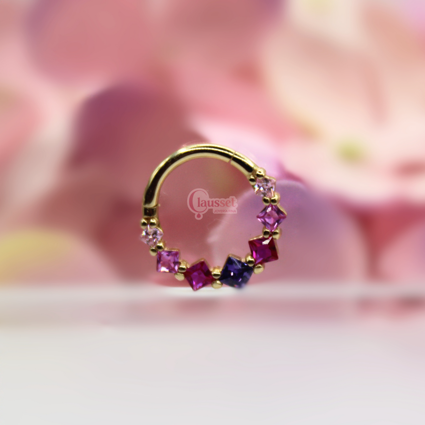 Aro clicker "Bugambilias" -Oro solido 14k
