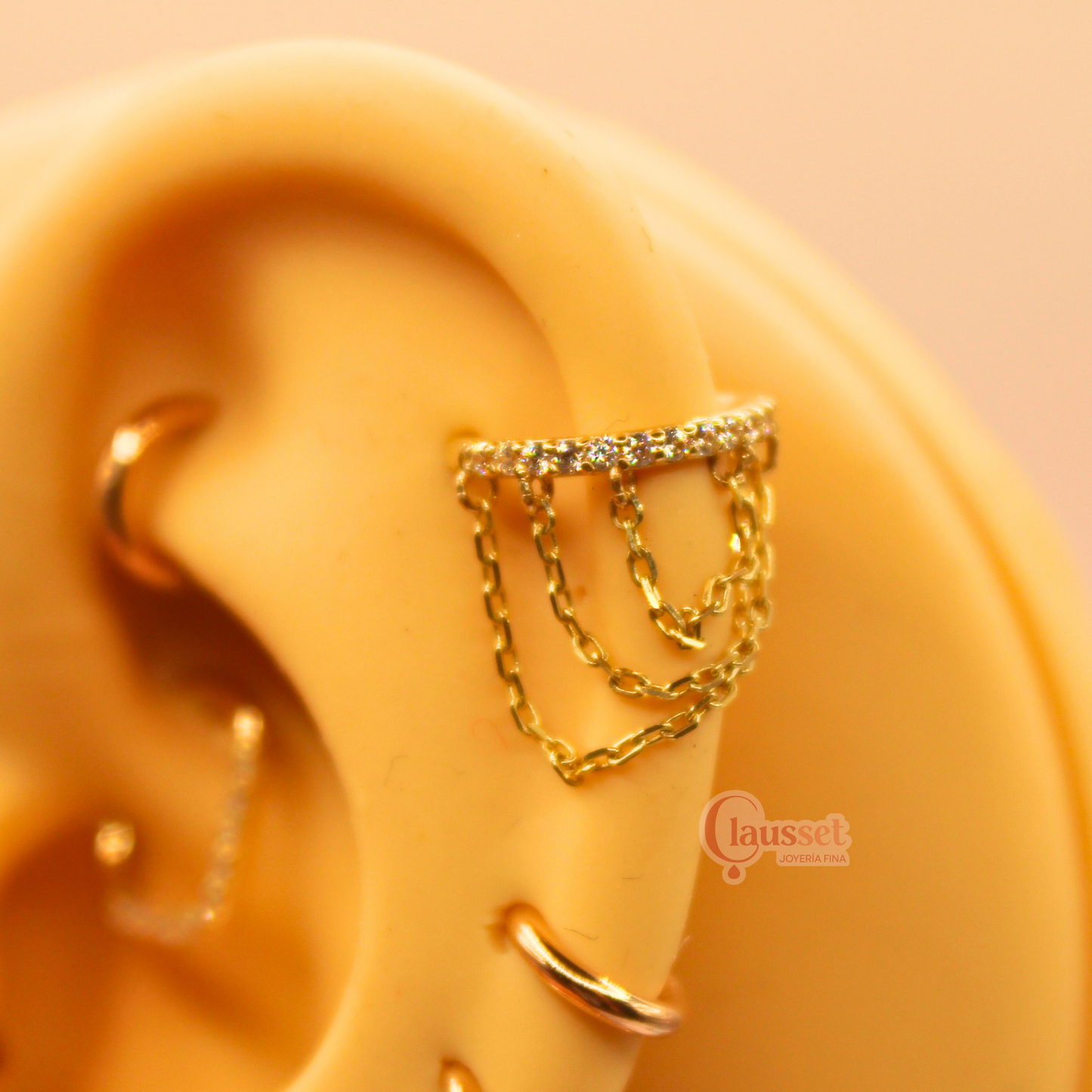 Aro clicker con cadenas - Oro solido 14k