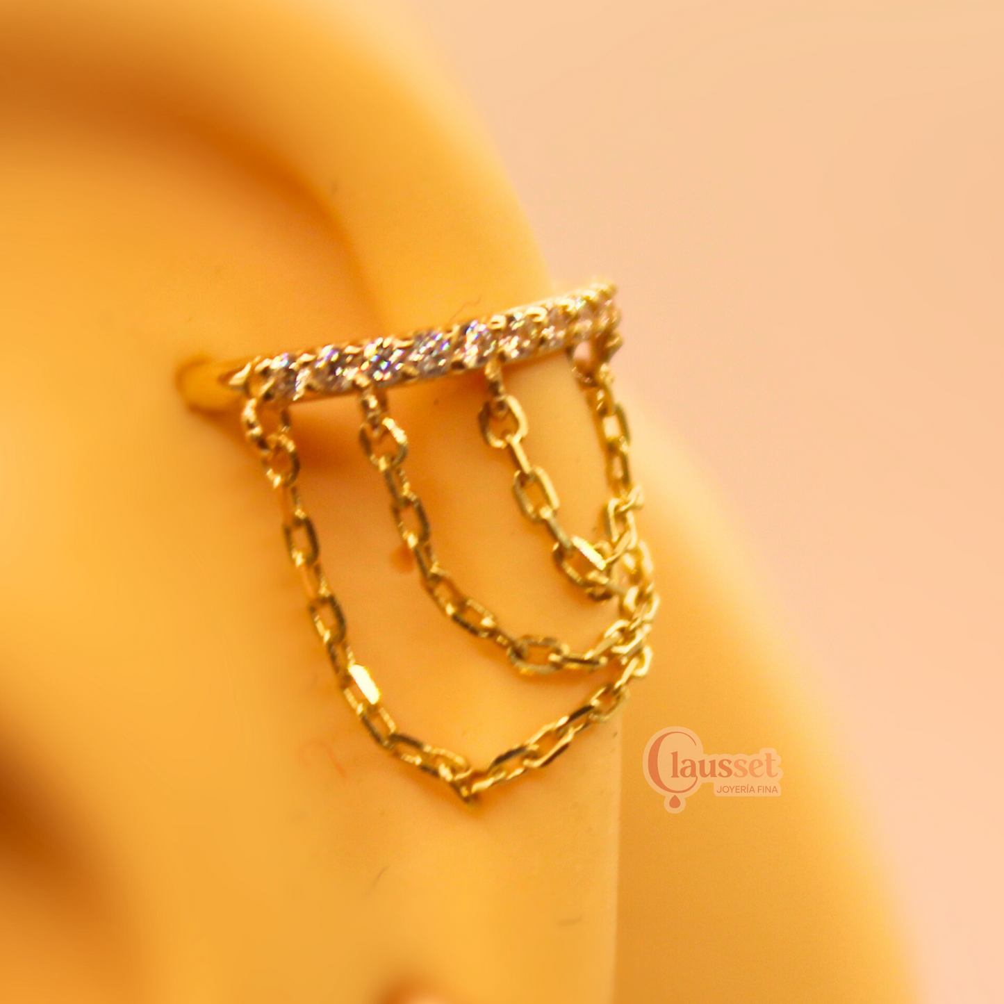 Aro clicker con cadenas - Oro solido 14k
