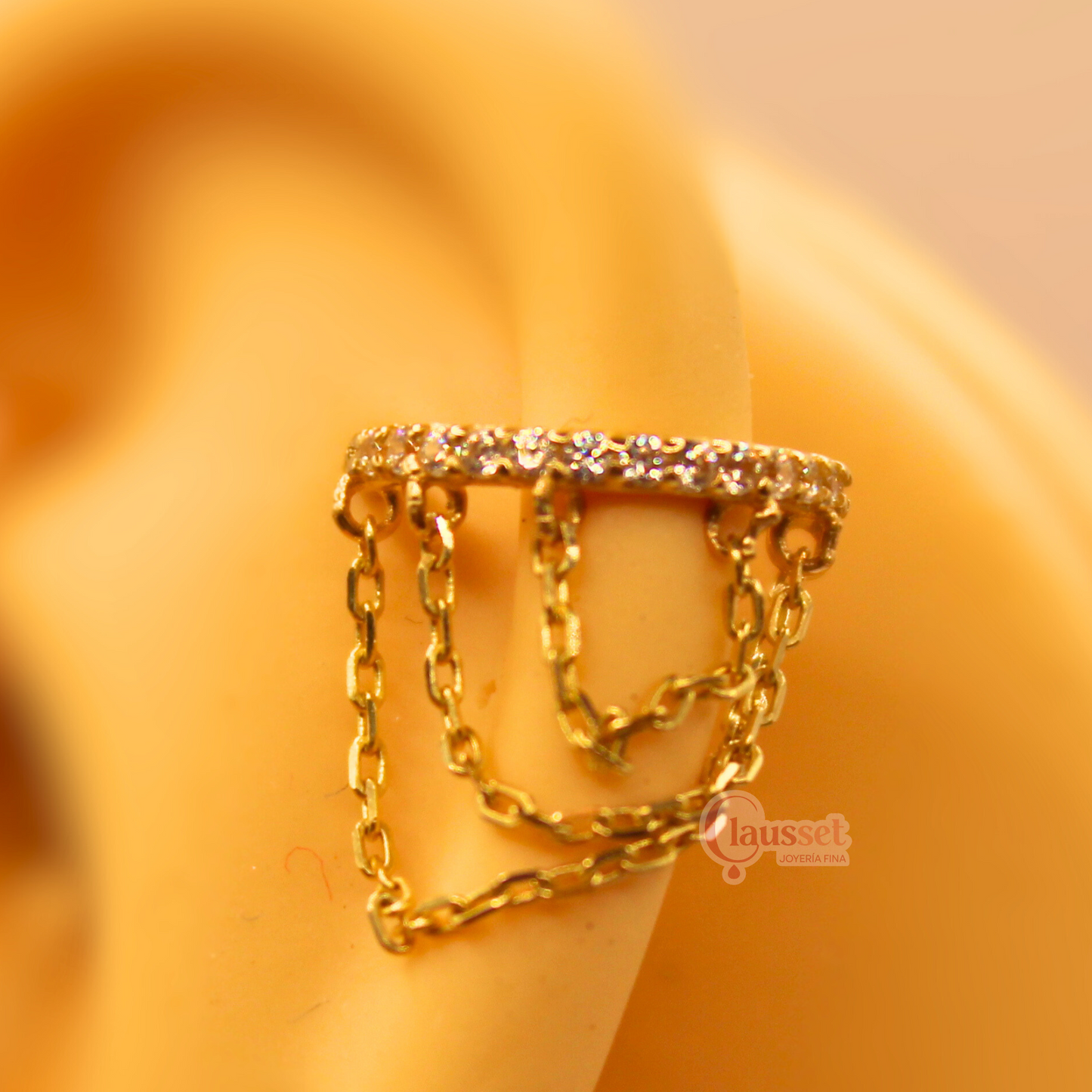 Aro clicker con cadenas - Oro solido 14k