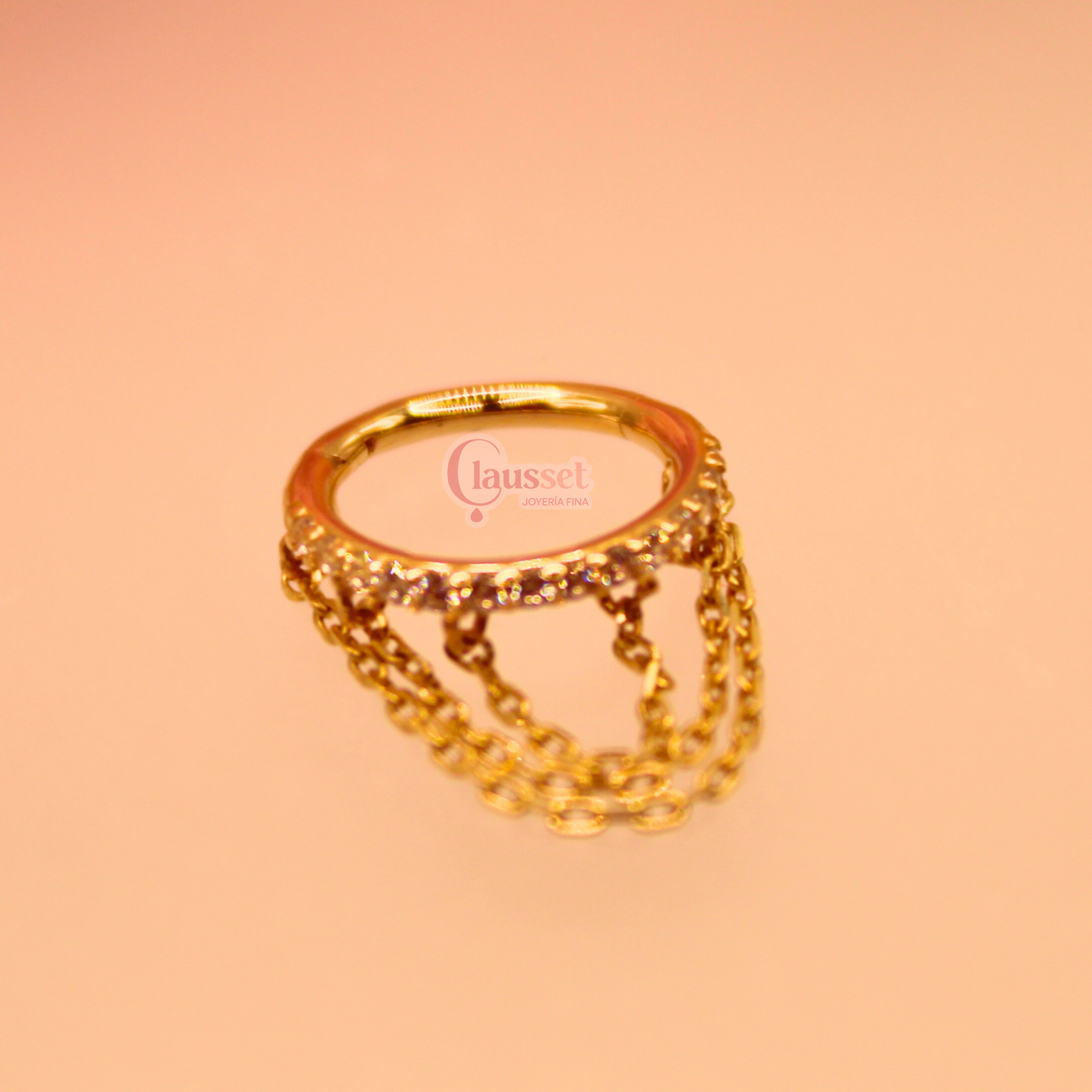 Aro clicker con cadenas - Oro solido 14k