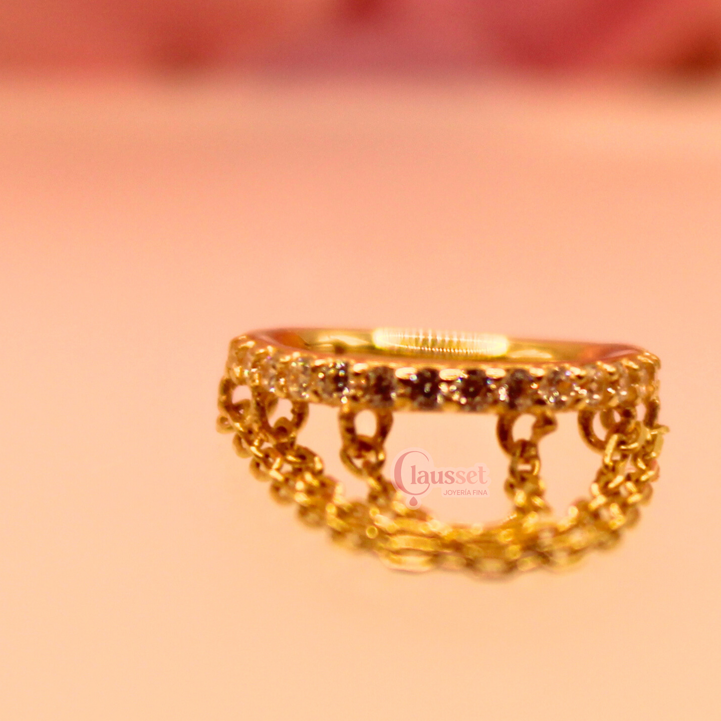 Aro clicker con cadenas - Oro solido 14k