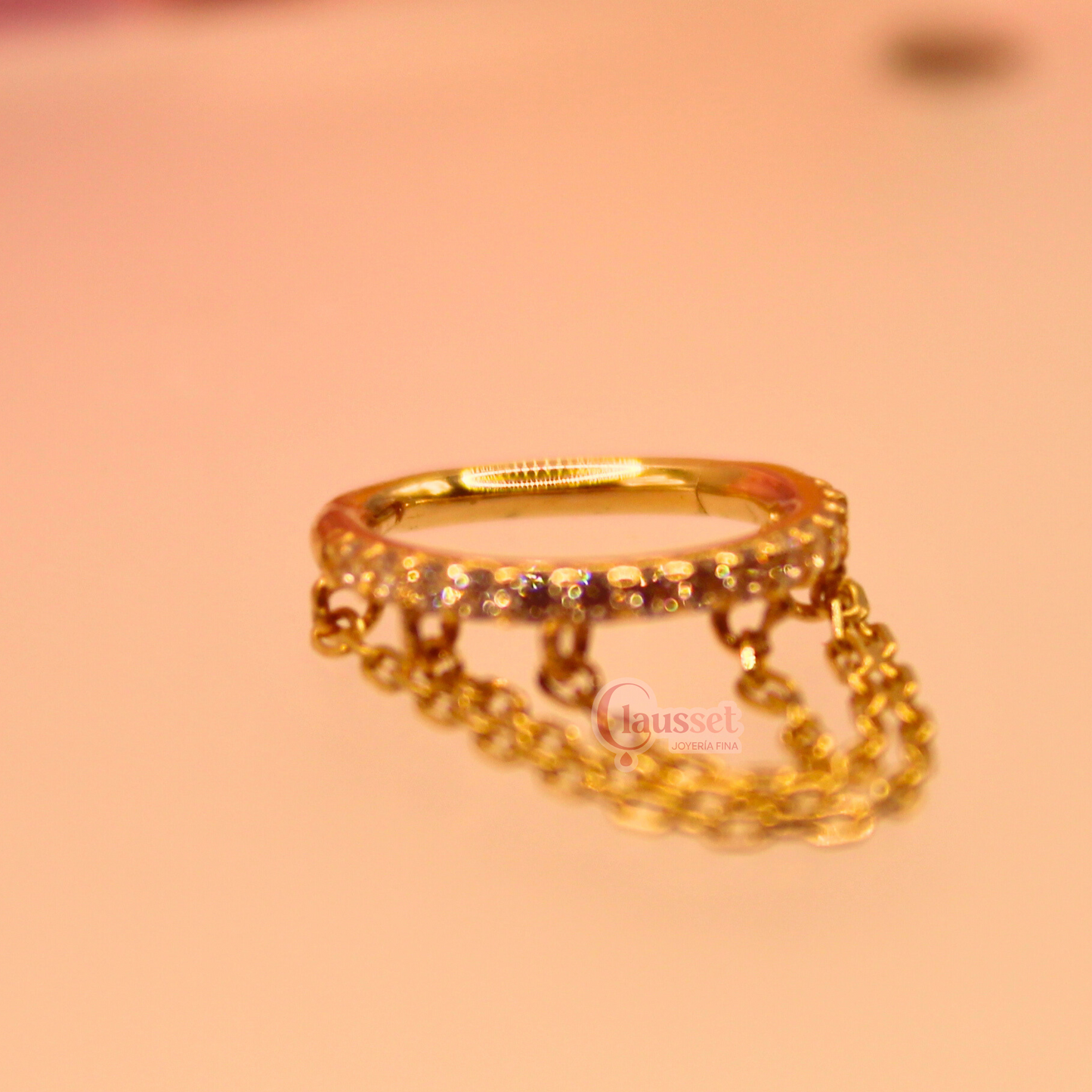 Aro clicker con cadenas - Oro solido 14k