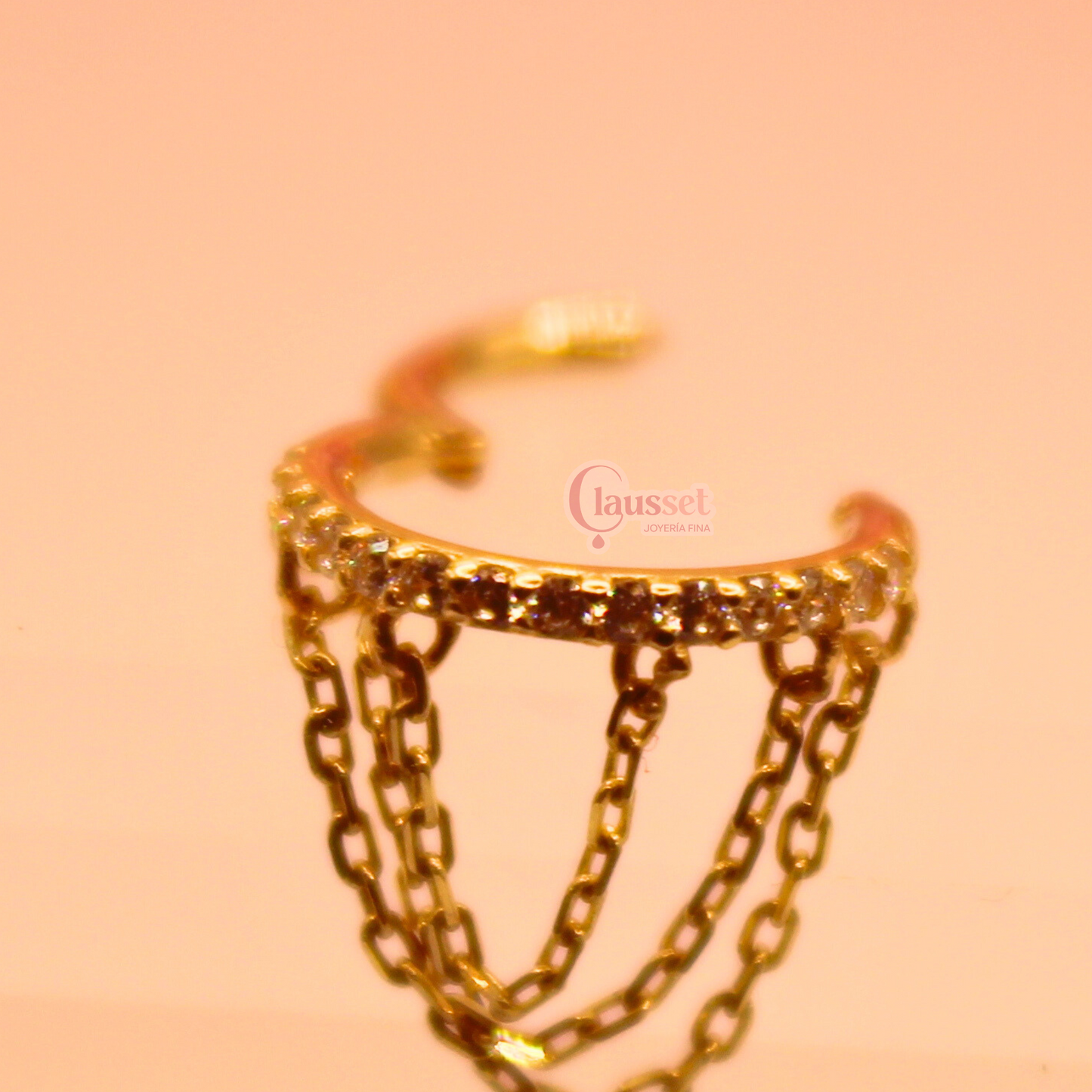 Aro clicker con cadenas - Oro solido 14k