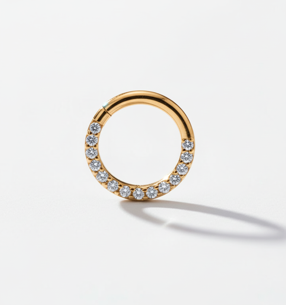 Piercing Aro Clicker con Zirconias de frente- Titanio