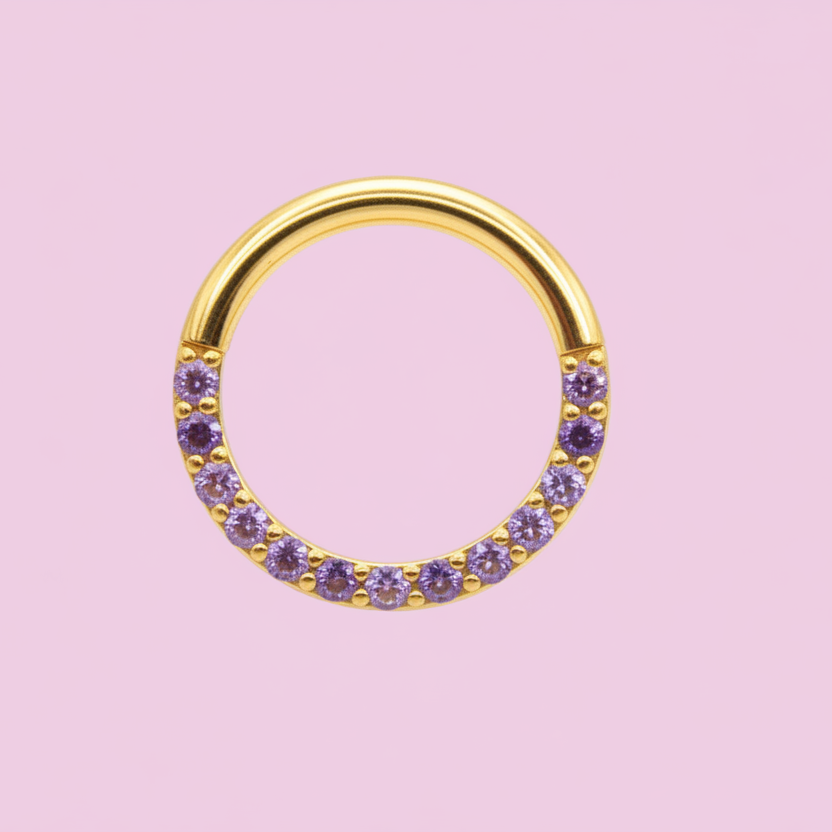 Piercing Aro con Zirconias Moradas Frente - Titanio (Clicker)