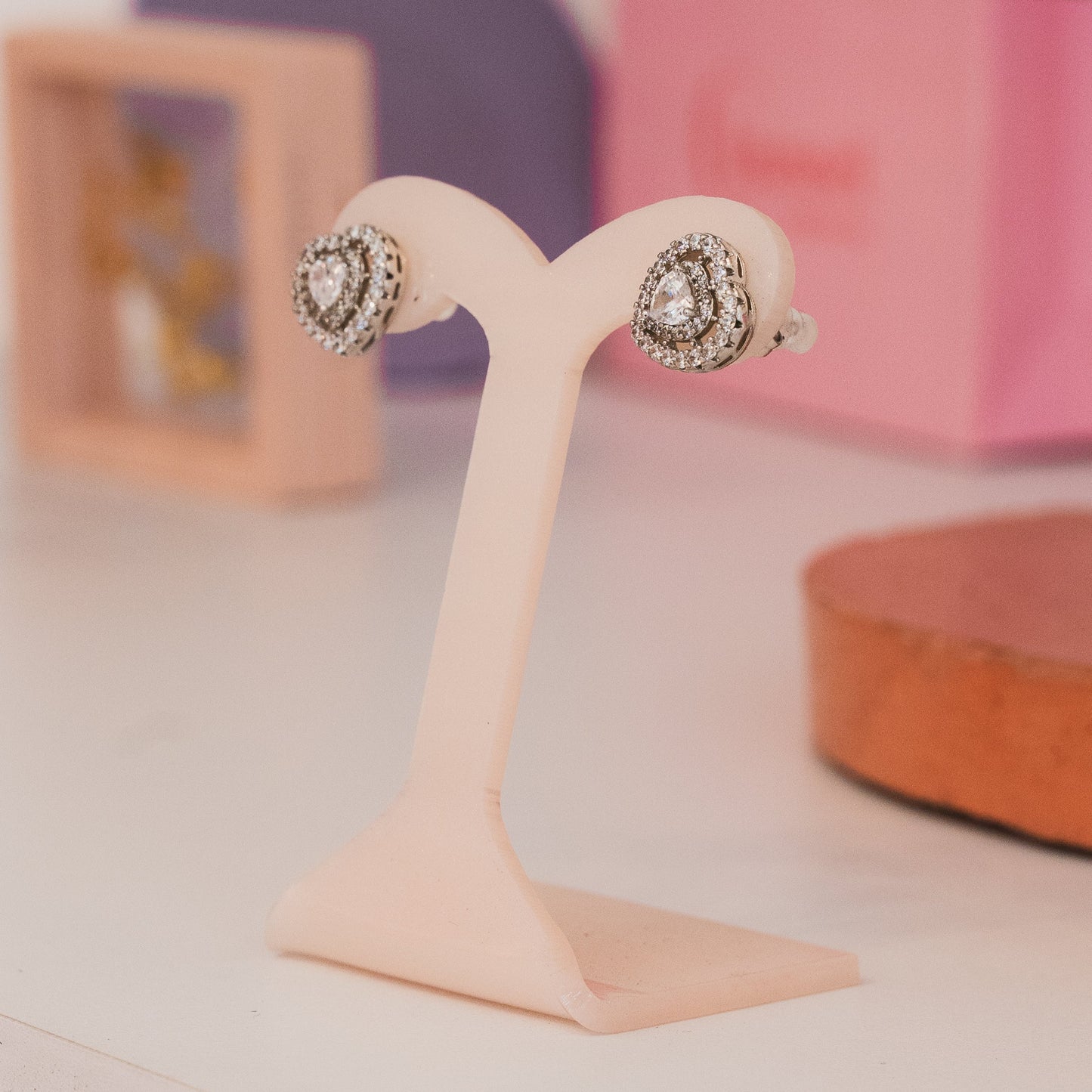 Aretes Corazón zirconia - Baño de Rodio