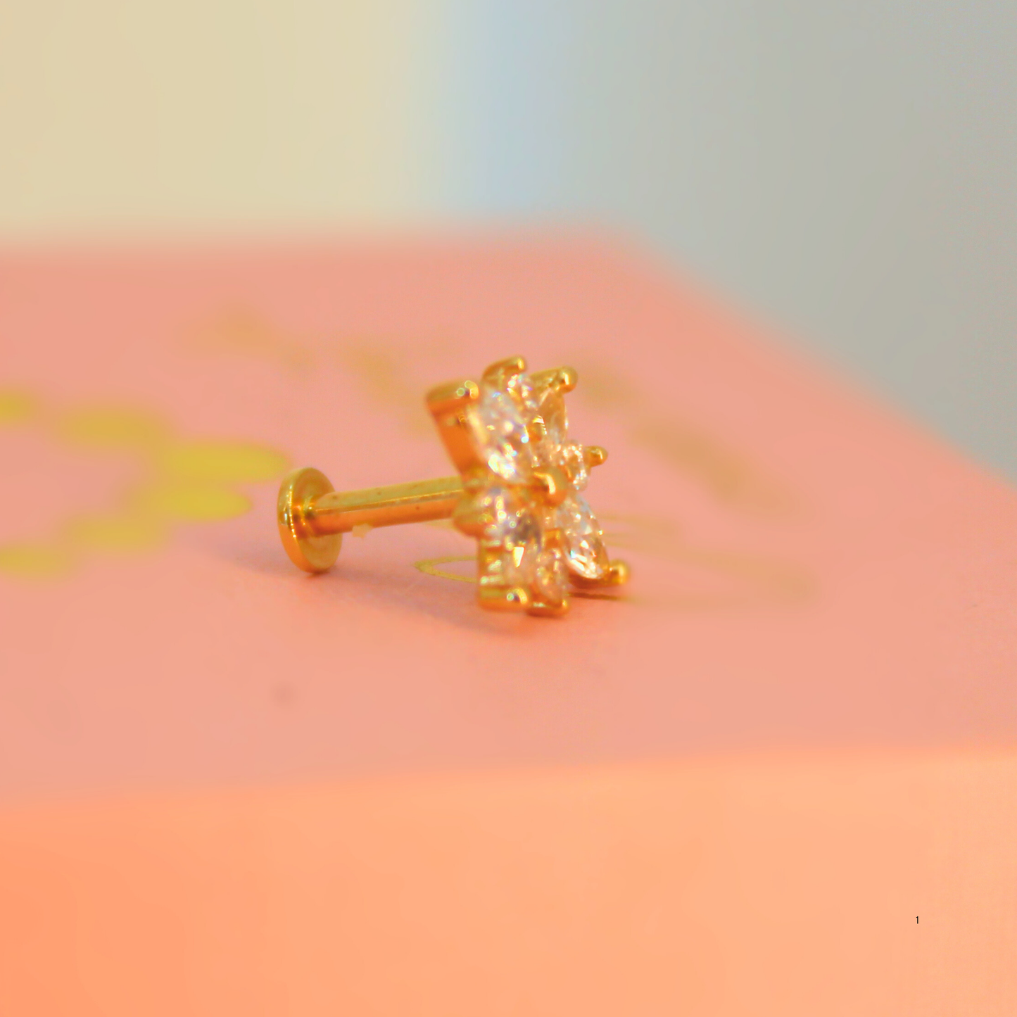 Flor zirconias - Oro puro 14k