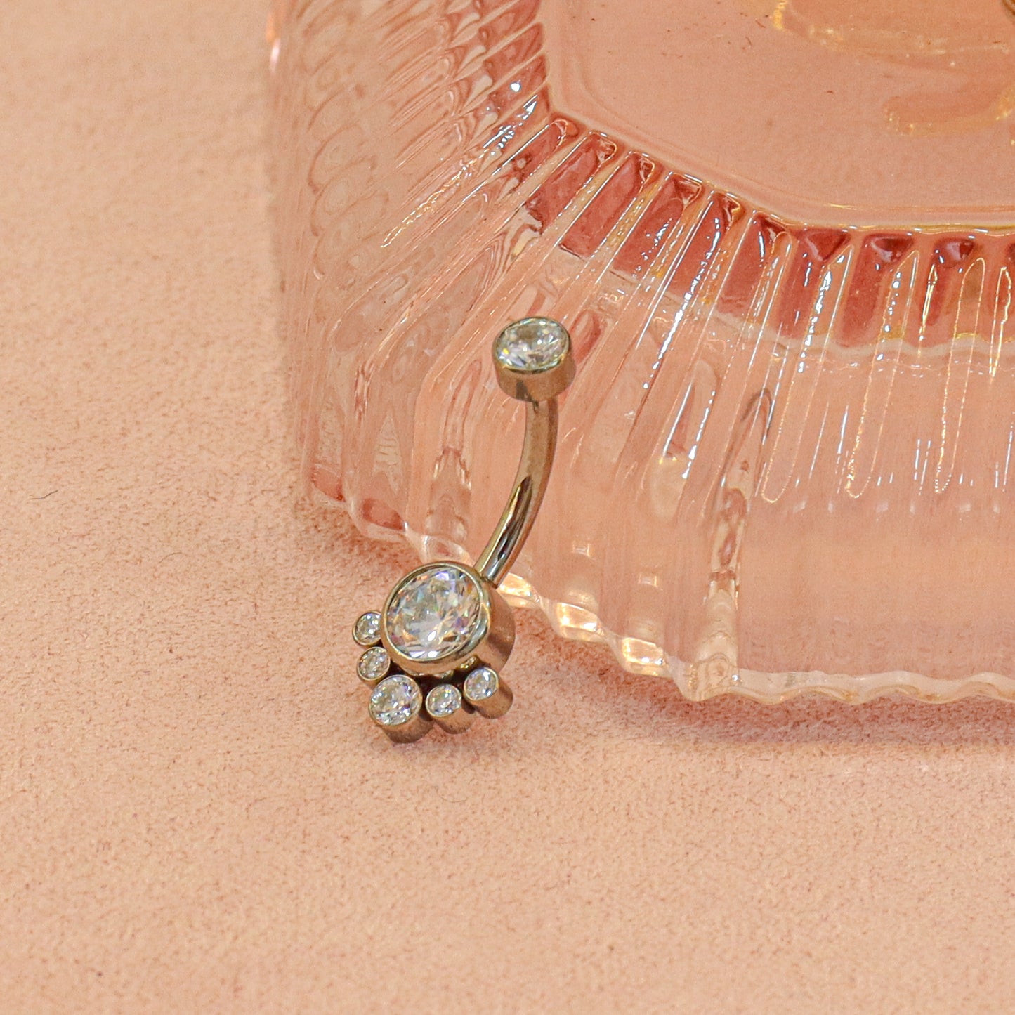 Piercing Ombligo Zirconia blanca con 5 mini pastillas - Titanio