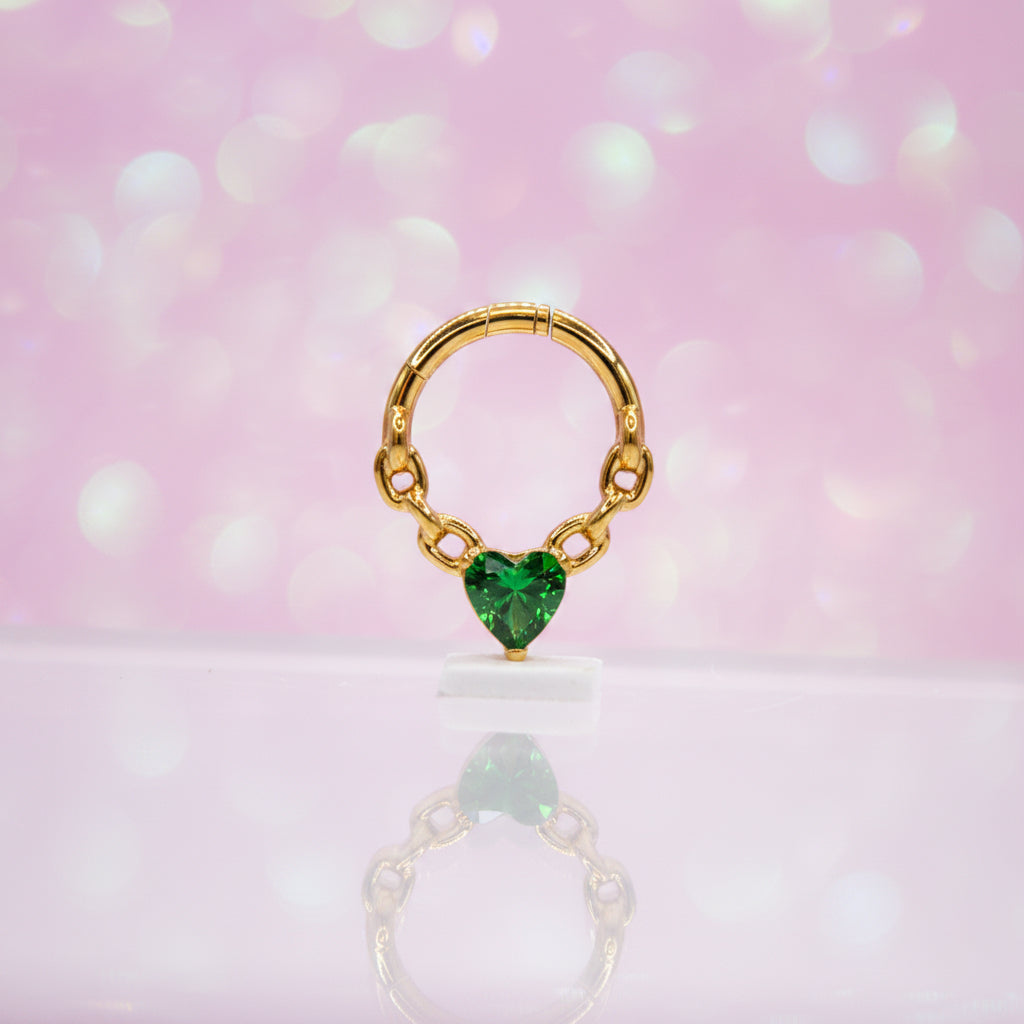 Piercing Aro clicker con zirconia verde - Titanio
