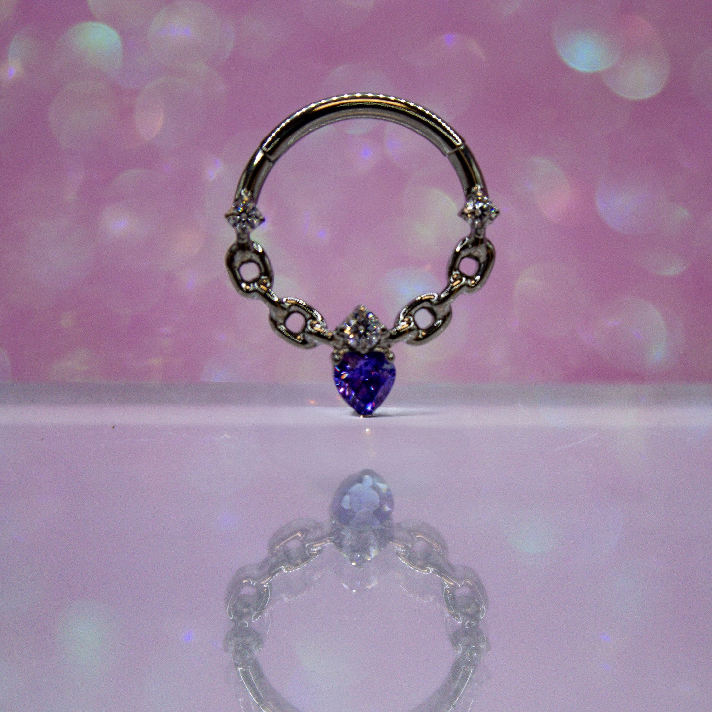 Aro clicker zirconia corazón morada - Titanio
