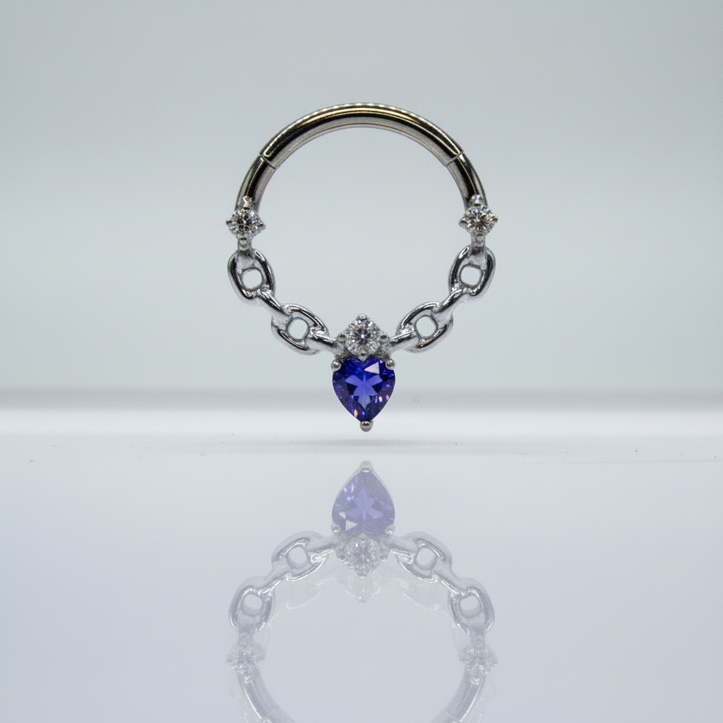 Aro clicker zirconia corazón morada - Titanio
