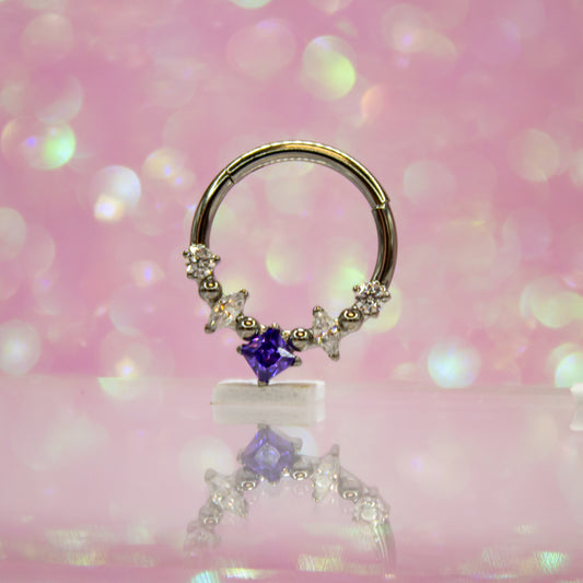 Aro clicker zirconia morada rombo - Titanio