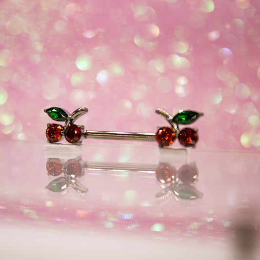 Barbell Titanio para Pezón maxi diseño con Cerezas -Titanio