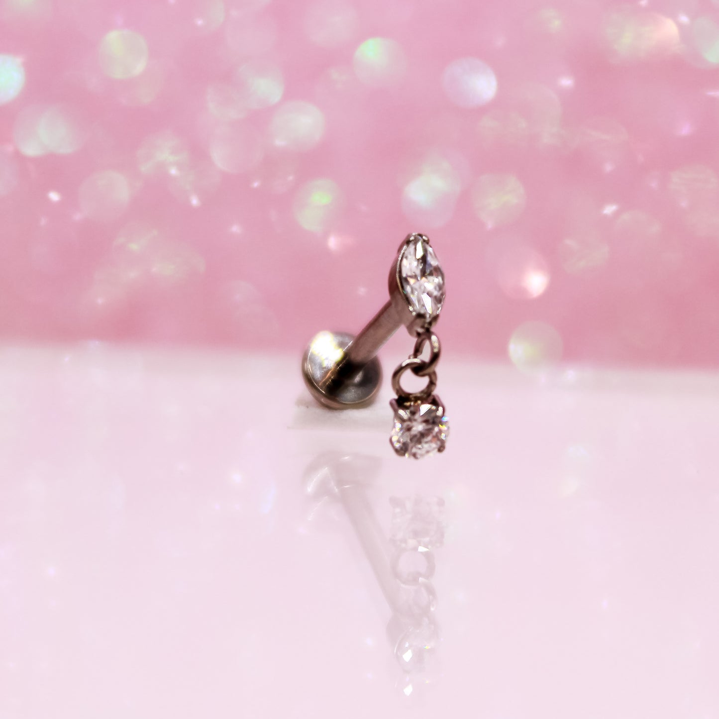 Labret zirconia Rombi con colgante - Titanio