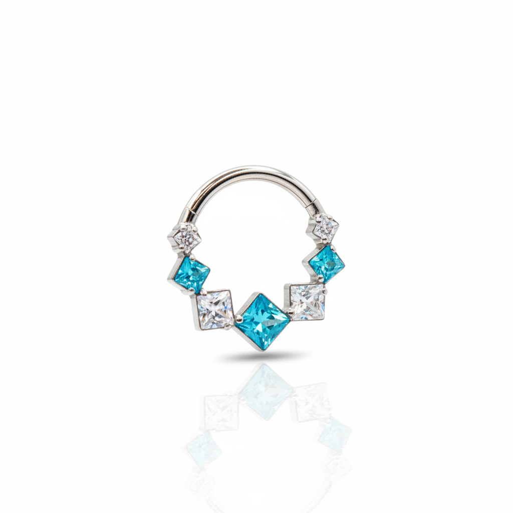 Aro clicker rombos azules con blanco - Titanio