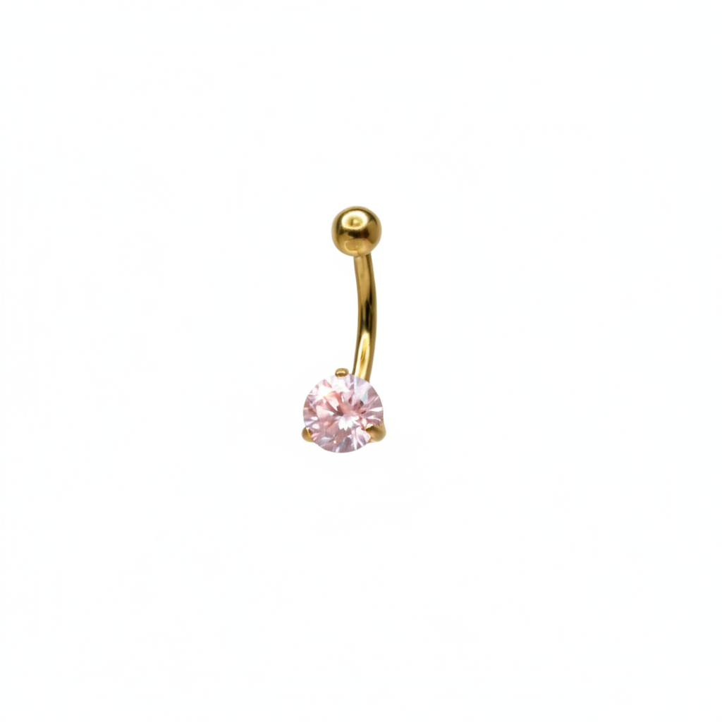 Piercing para ombligo zirconia rosa engarzada - Titanio