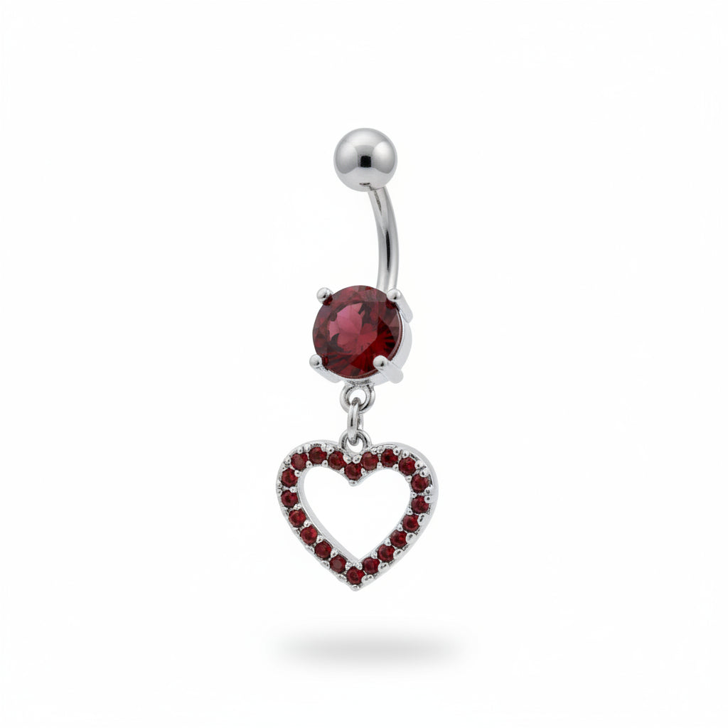 Piercing Ombligo Zirconia con Corazón colgante Café- Acero Quirúrgico