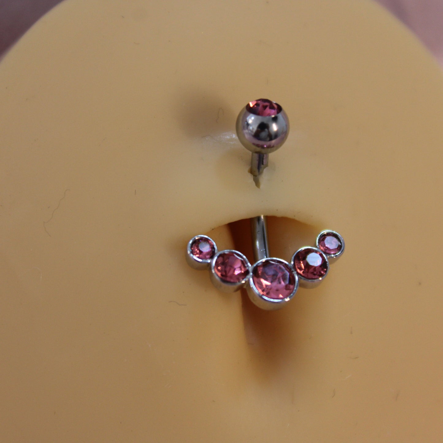 Piercing Ombligo 6 Zirconias Rosas - Acero Quirúrgico