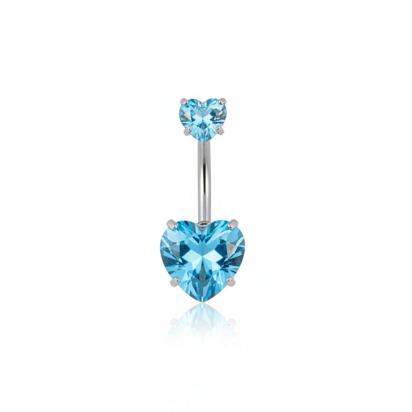 Piercing Ombligo Zirconias Corazones Azules - Acero Quirúrgico