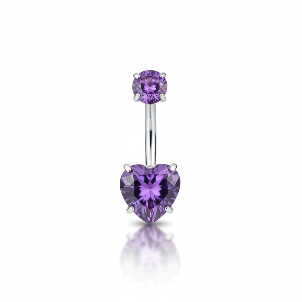 Piercing Ombligo Zirconias Corazones Morada - Acero Quirúrgico