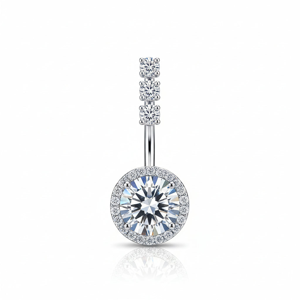 Piercing Ombligo 4 Zirconias Blancas