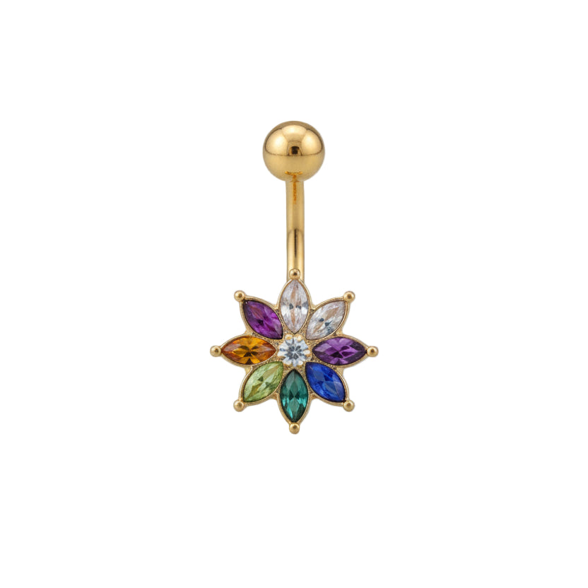Piercing Ombligo Flor Multicolor- Acero Quirúrgico