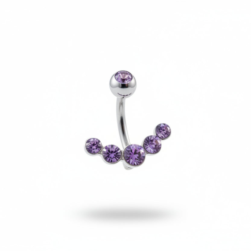 Piercing Ombligo 6 Zirconias Morado - Acero Quirúrgico