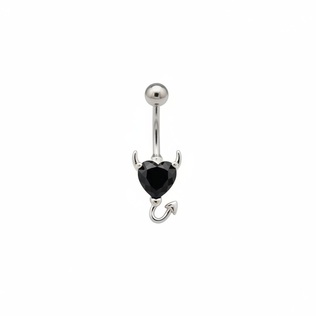 Piercing Ombligo Diablito Corazon Negro - Acero Quirúrgico