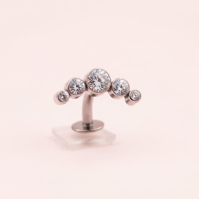 Piercing ombligo 5 pastillas de zirconias blancas - Titanio