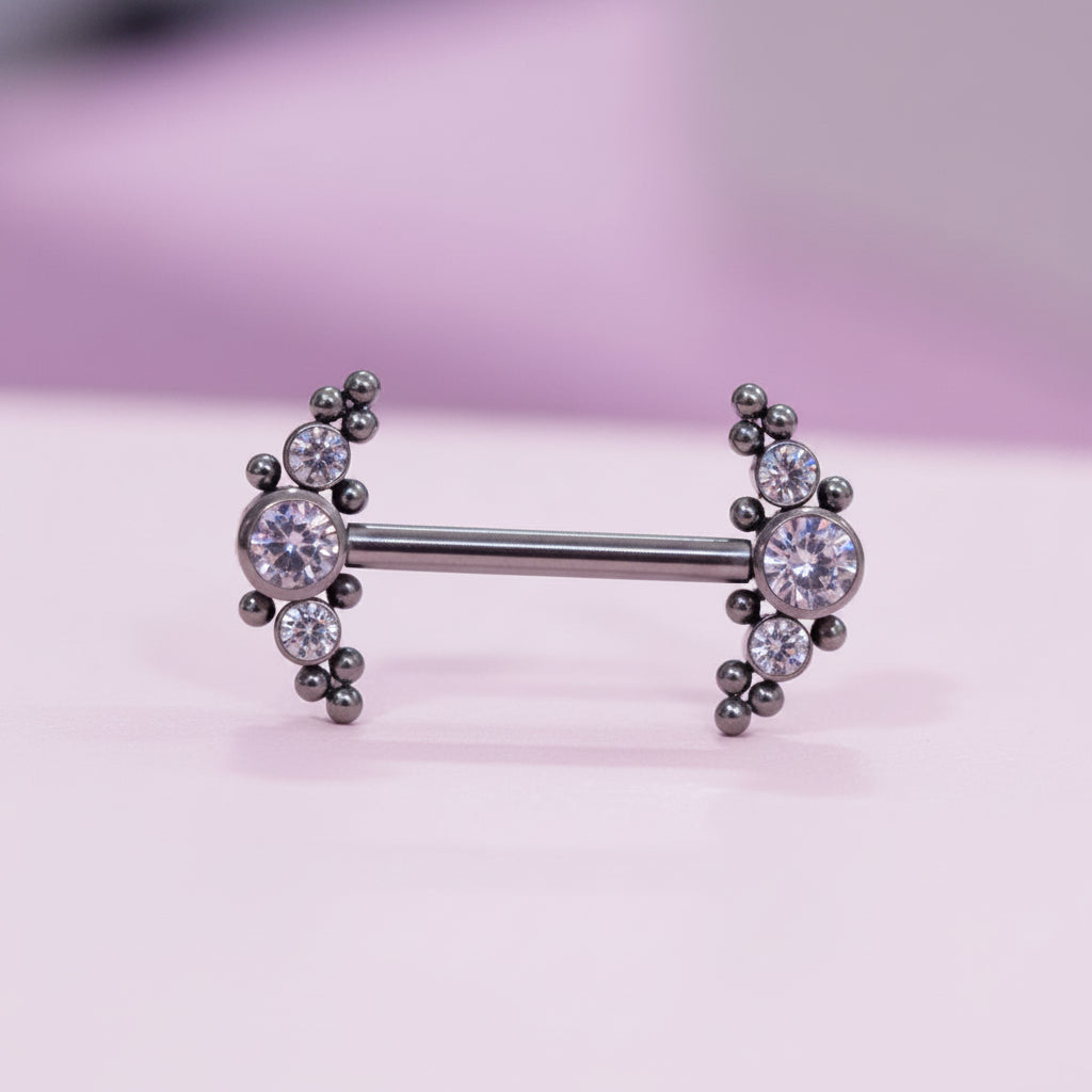 Piercing para Pezón Nave con 6 zirconias bisceladas - Titanio