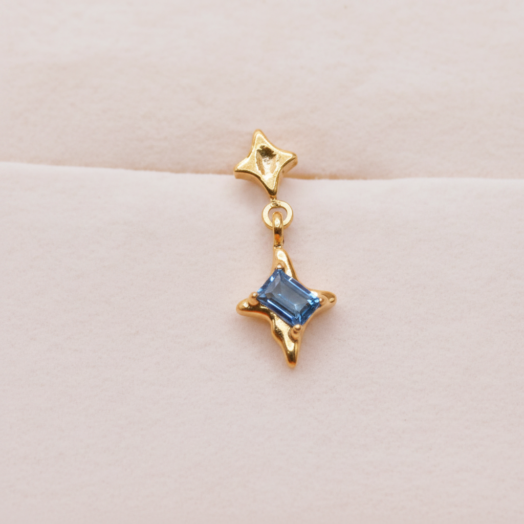 Piercing Destello azul Titanio Push- Pin RECUBRIMIENTO PVD GOLD