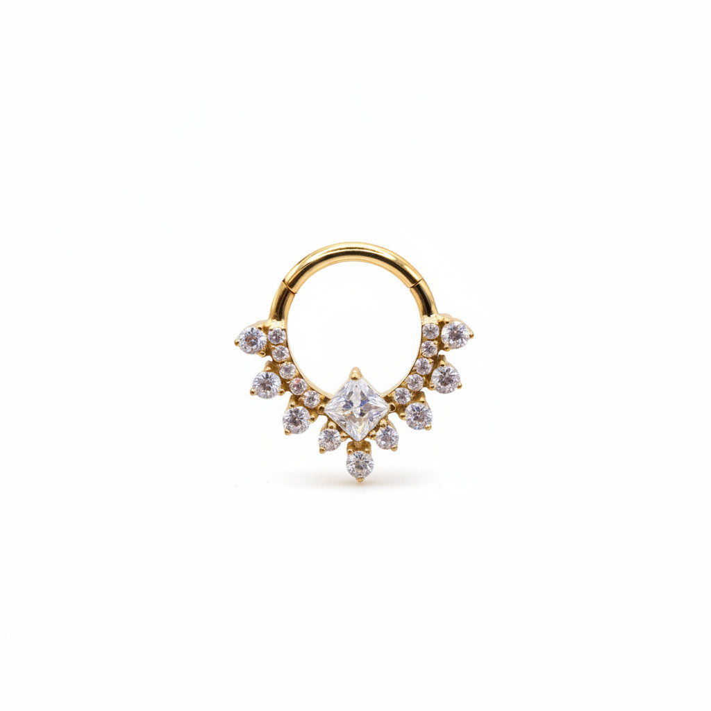 Aro clicker Princesa con Rombo - Titanio (Recubrimiento PVD GOLD)