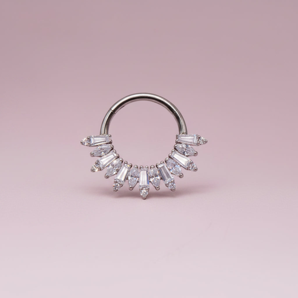 Piercing Aro Clicker Corona Radiante con Zirconias - Titanio